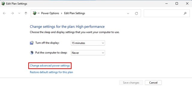 Change Advanced power settings