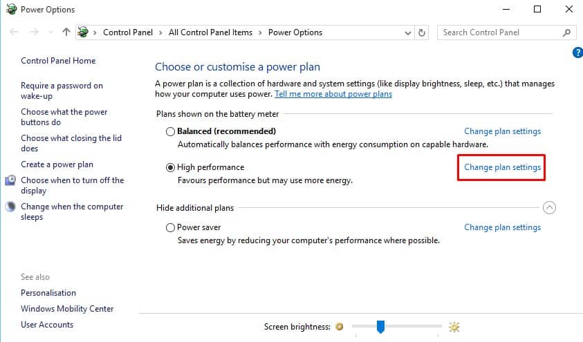 Click on the 'Change Plan Settings'