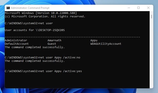 net user ACCOUNT-NAME /active:yes