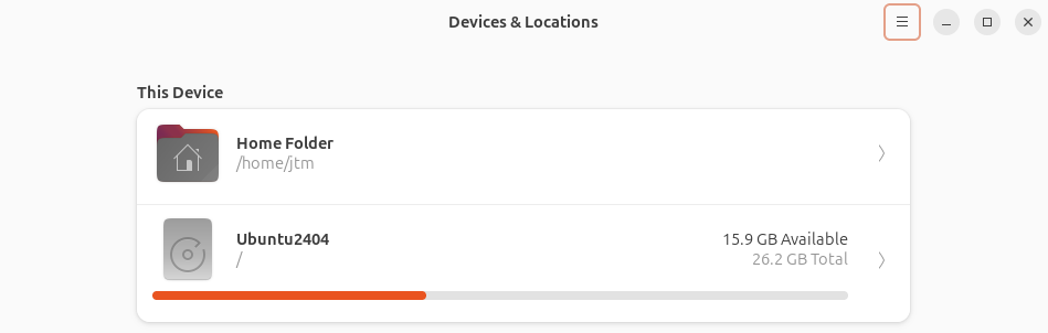 Ubuntu disk usage analyzer drive select menu.