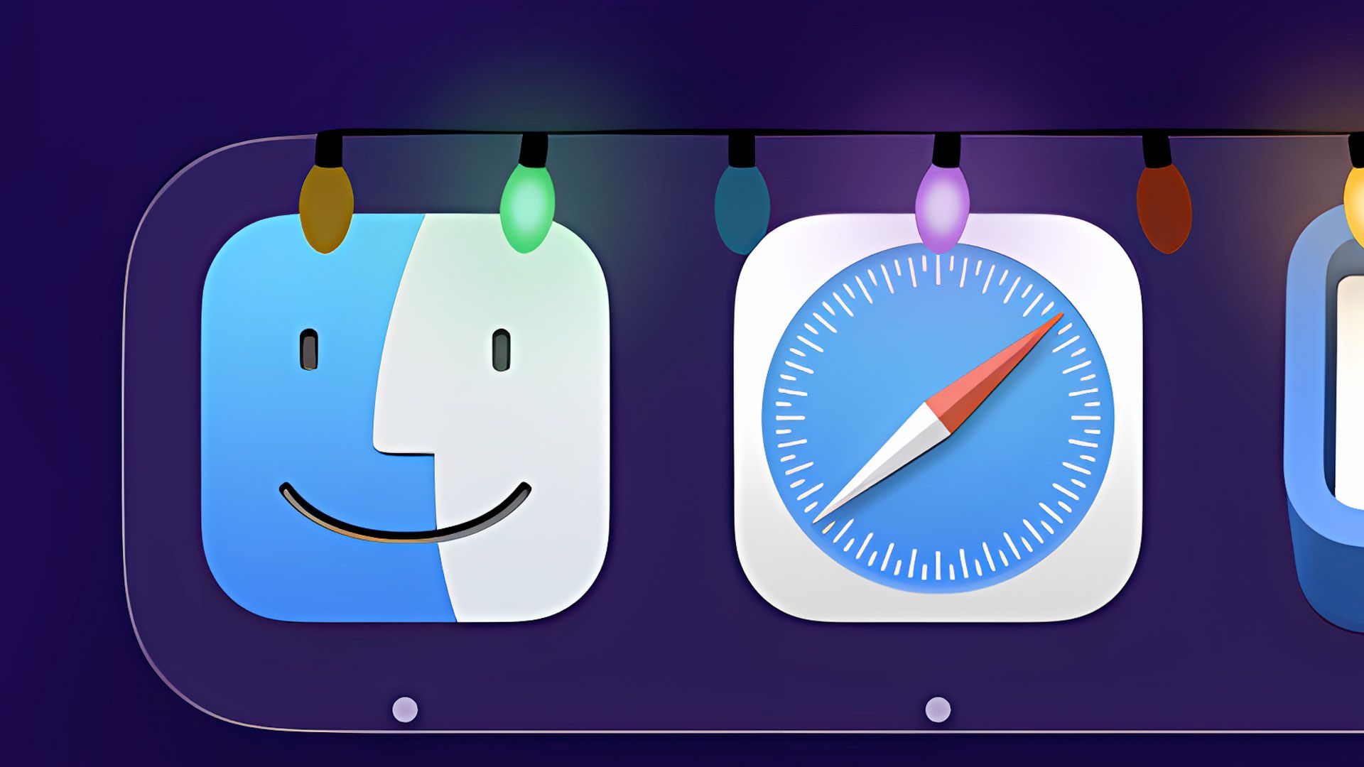 Screenshot of macOS dock with Christmas lights.