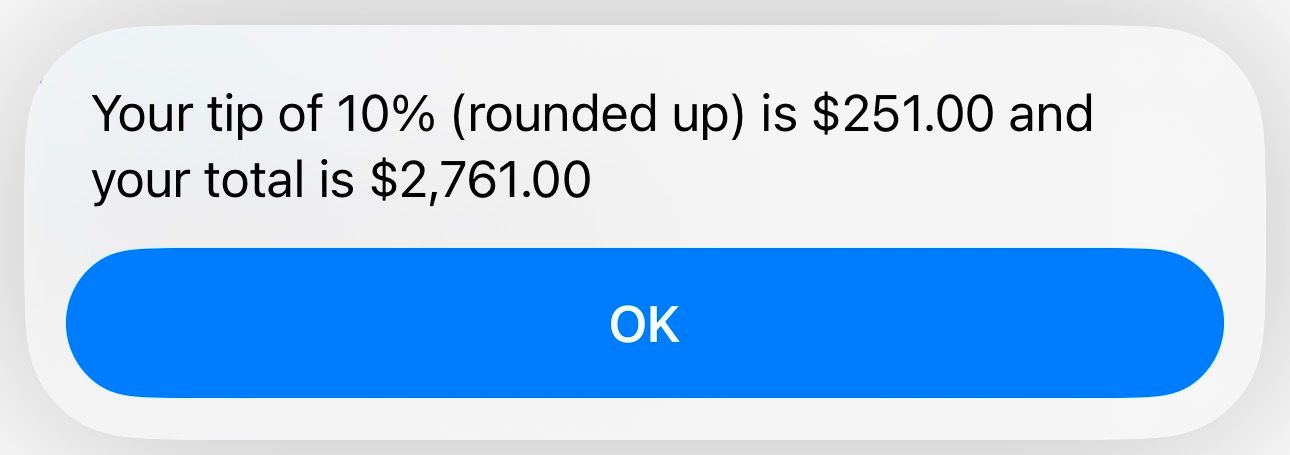 Calculate Tip & Split shortcut showing the tip and the total amount on a bill.