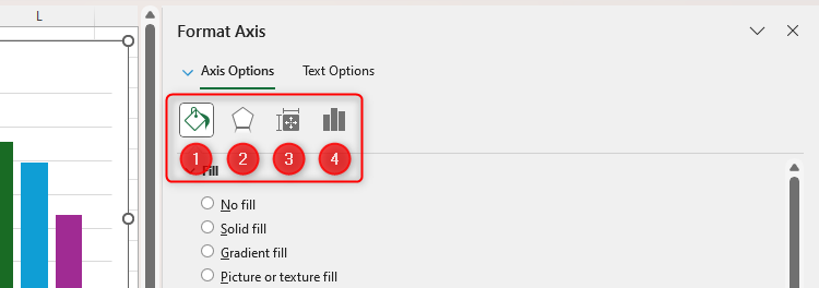 Excel's chart formatting options, represented by four icons.