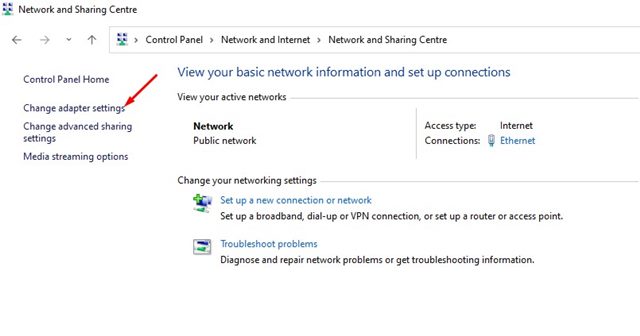 Change adapter settings