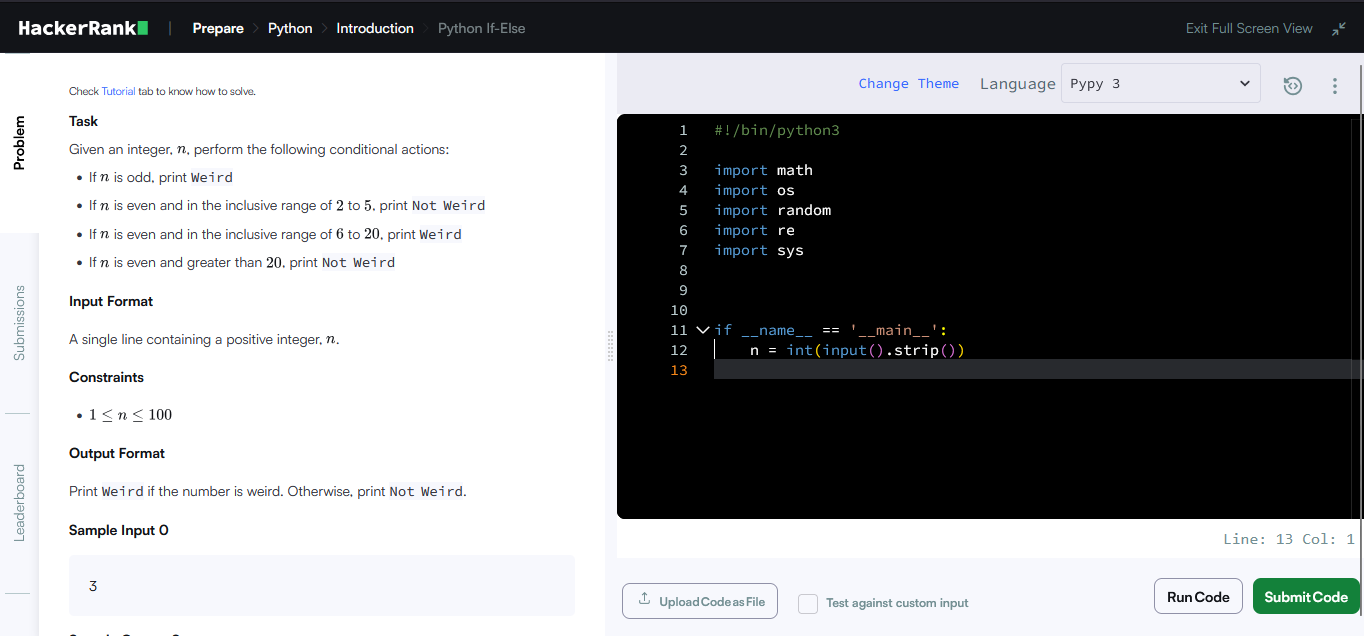 screenshot showing a left pane, with instructions and a rightpane with an embedded compiler