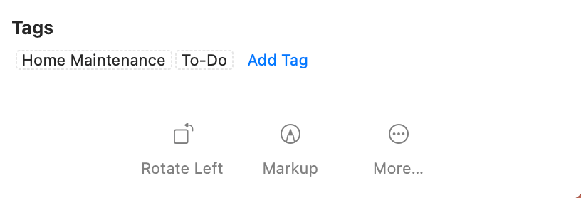 Home Maintenance and To Do tags on a file in Finder on Mac.