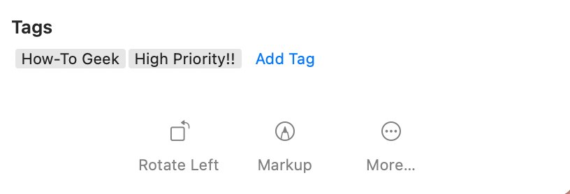 How-To Geek and High Priority tags on a file in Finder on Mac.