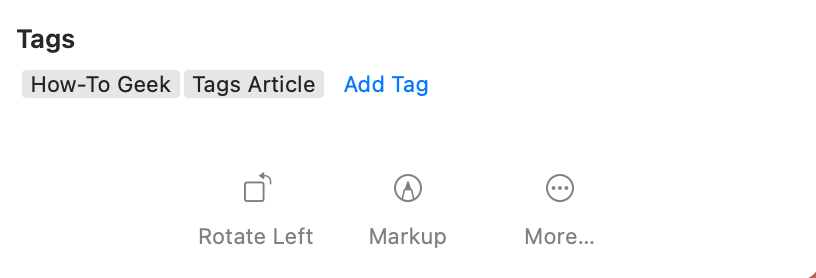 How-To Geek and Tags Article tags on a file in Finder on Mac.