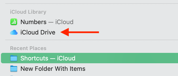 iCloud Drive folder in Numbers on Mac.