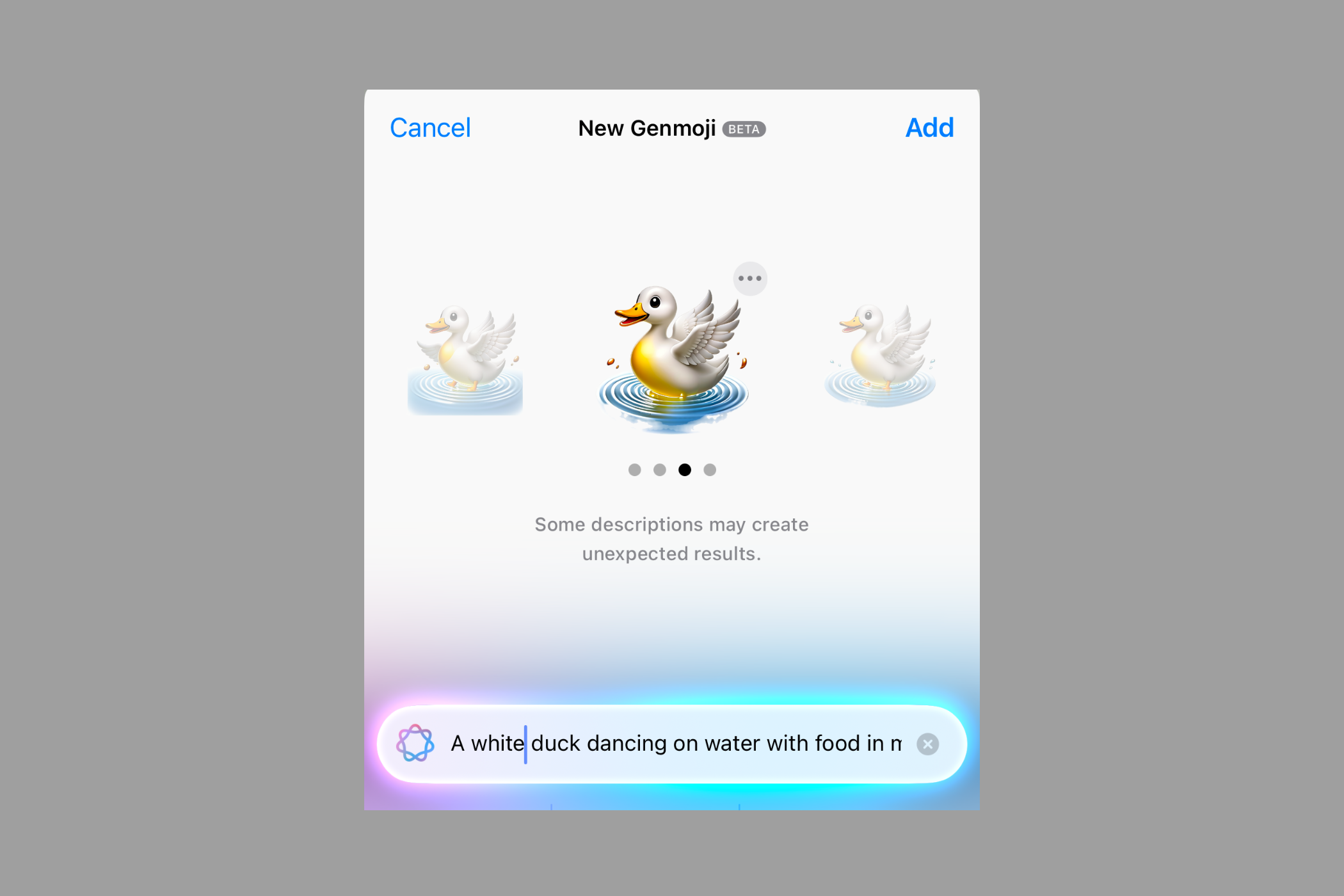 Screenshot of the iOS 18.2's Genmoji feature in action.