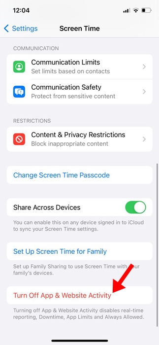Turn Off App & Website Activity