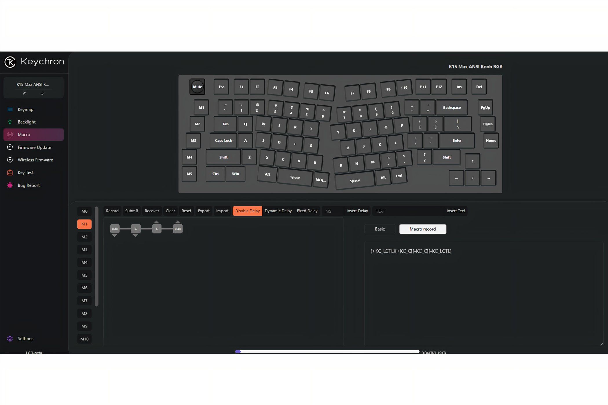 Screenshot of the macro recording tool in the Keychron Launcher