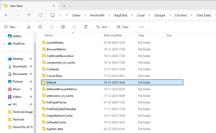 Local > Google > Chrome > User Data > Default