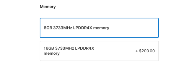 MacBook Air 2020 Memory options