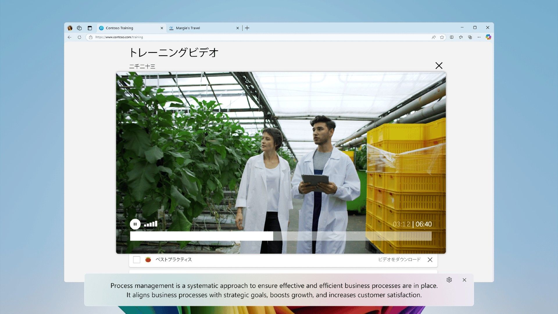 Microsoft Windows Translations Live Captions on a video with two researchers in lab coats.