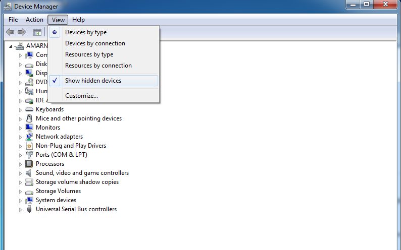Click on 'View' and enable 'Show hidden devices'
