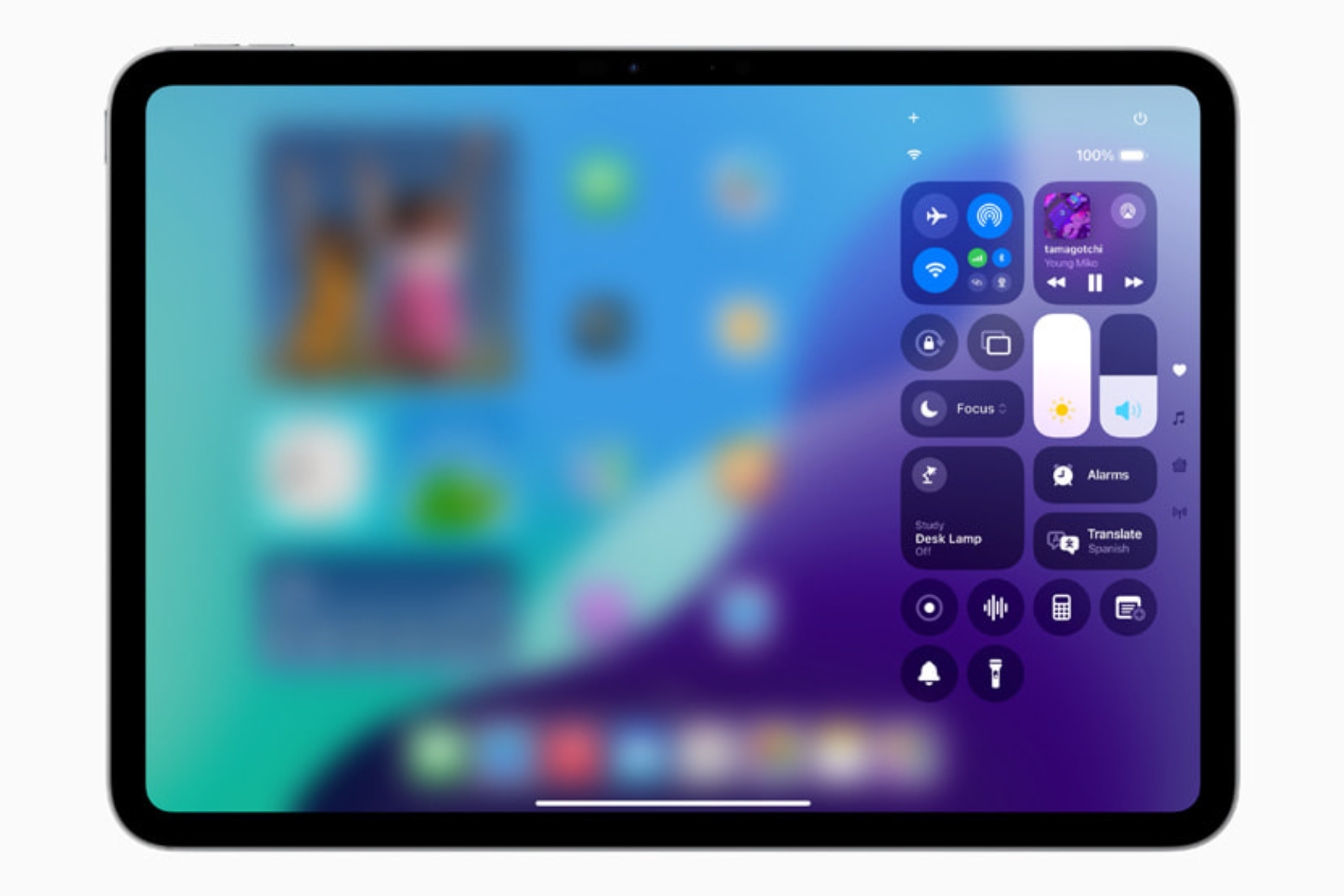 Apple's new Control Center for iPadOS 18 on an iPad's screen.