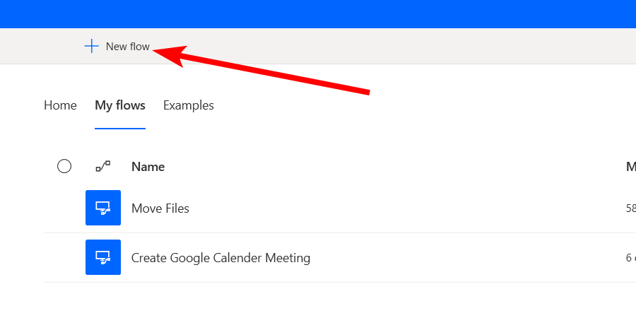 Clicking the "New Flow" button in Power Automate on Windows.
