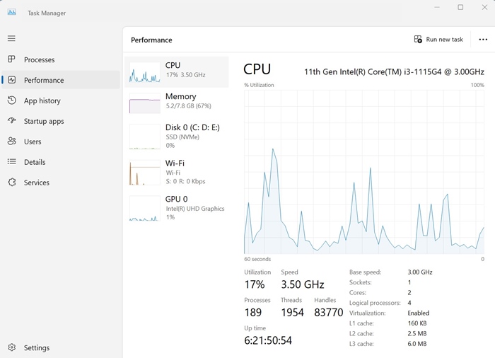 CPU, Memory, GPU, WiFi