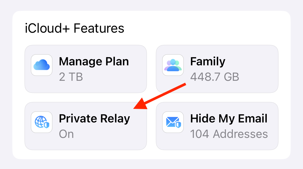 Private Relay in iPhone settings.