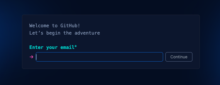 GitHub's signup form with a box to enter an email address.