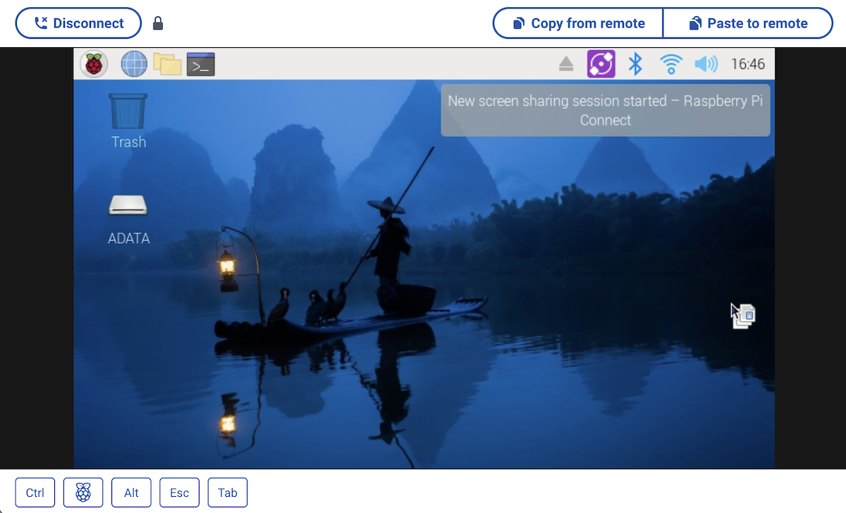 Raspberry Pi Connect screen sharing session
