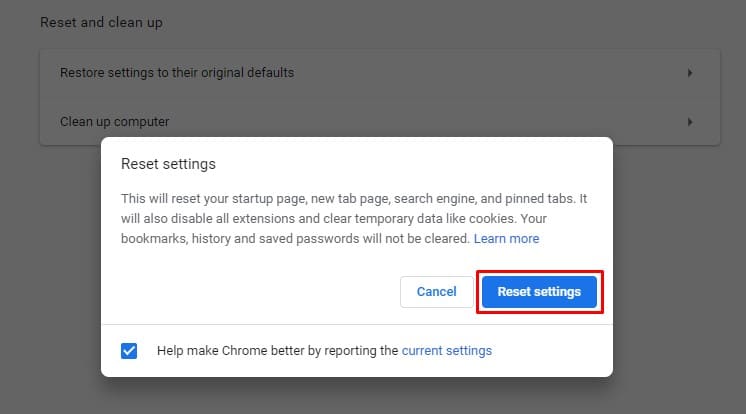 Reset Chrome to default