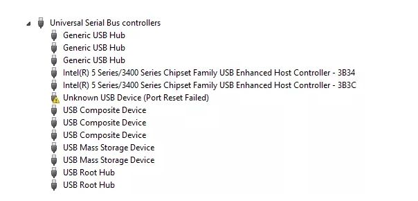 Expand 'Universal Serial Bus Controllers' and check for an error symbol