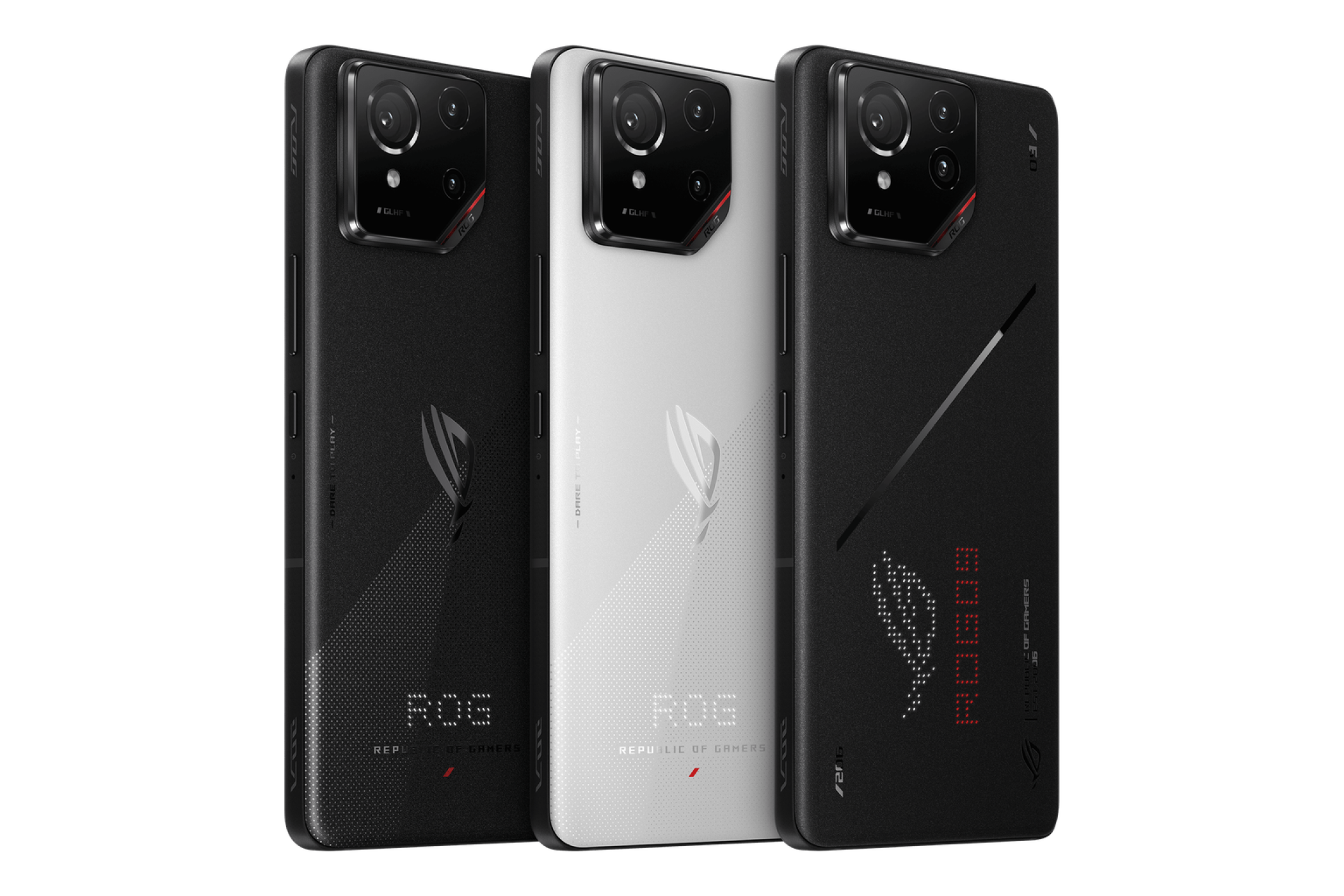 Different backside designs of the ROG Phone 9 Pro Gaming Phone.