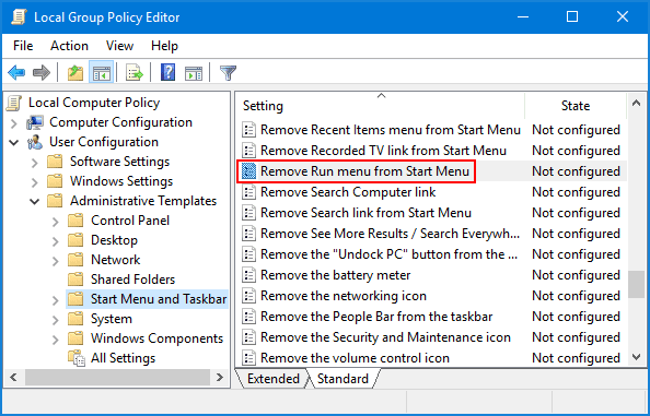 Remove Run Menu From Start Menu