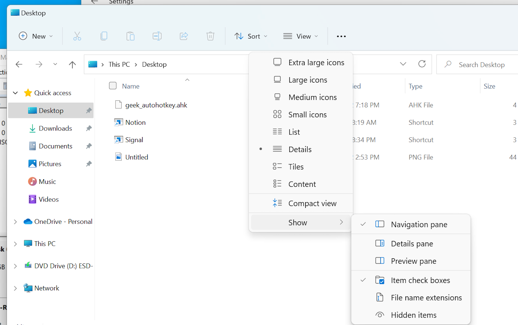 Show hidden files on windows 11.