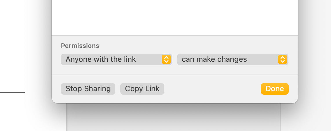 Make changes to the sharing preferences in a Pages document.