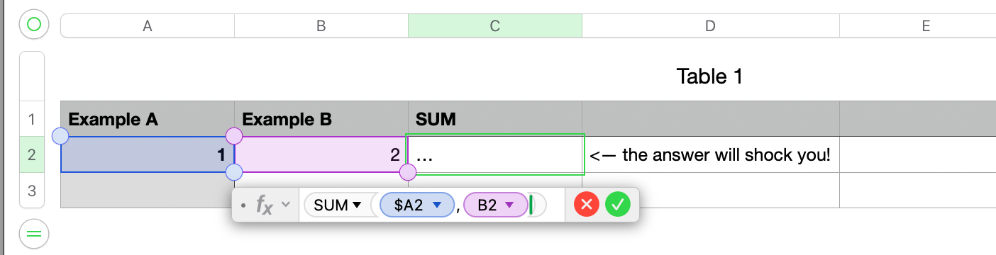 A screenshot of the SUM formula in Apple Numbers.