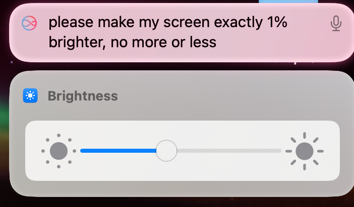 A screenshot of Siri changing macOS brightness.