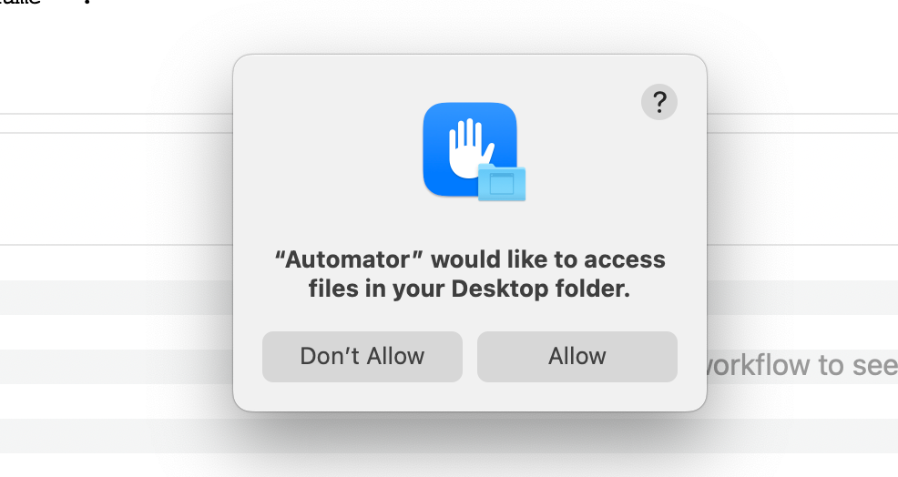 Grant access to your Desktop folder within Automator.