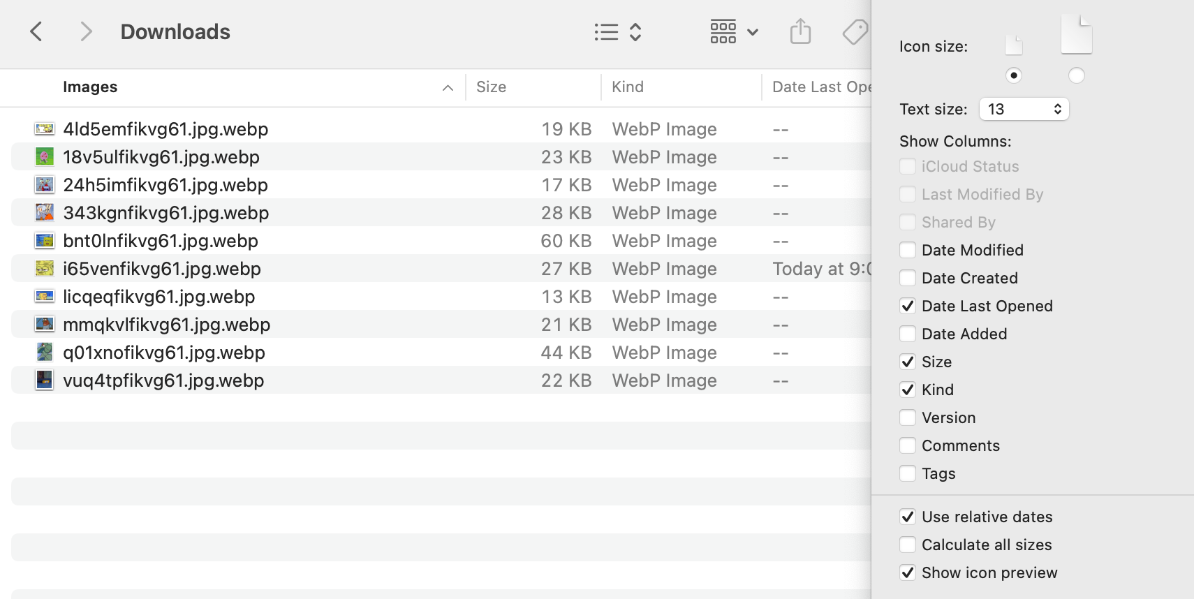 A screenshot of the List view in macOS Finder.