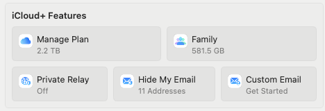 The iCloud management panel on macOS showing how much storage is in use by family members.