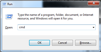 Type in 'CMD' on the RUN dialog box