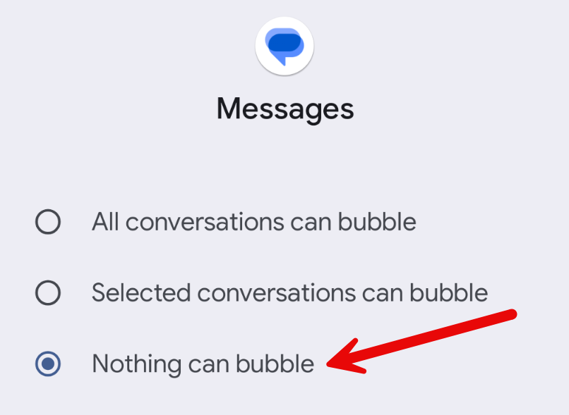 Android app bubble settings.