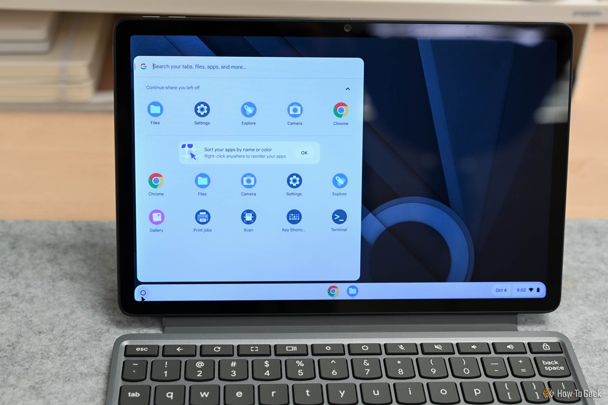 Search menu open on the Lenovo Chromebook Duet 11-Inch.