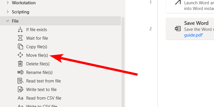 The "Move File(s)" option in Power Automate on Windows.