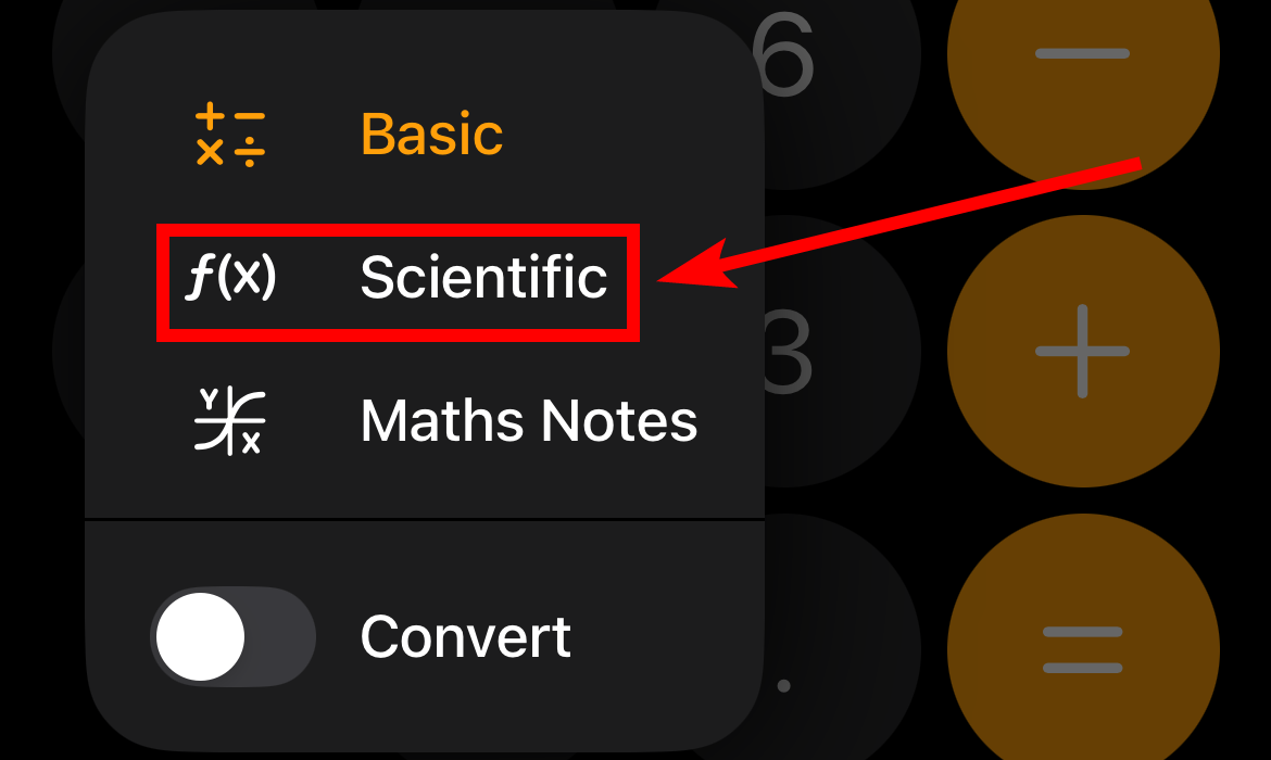 Switching to scientific mode in the Calculator app on iPhone.