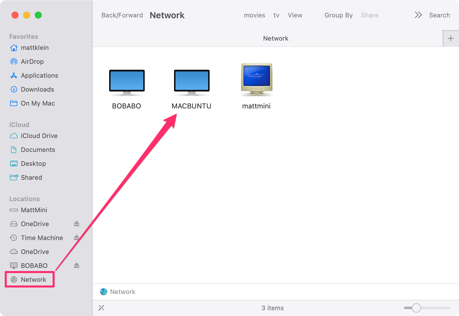 Select the Network location in Finder.