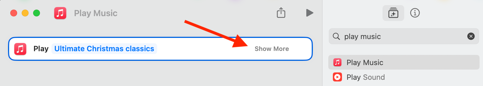 Show More in Shortcuts app on a Mac.