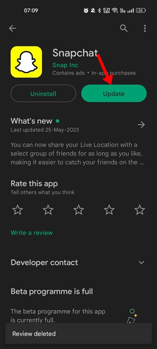 Update your Snapchat App
