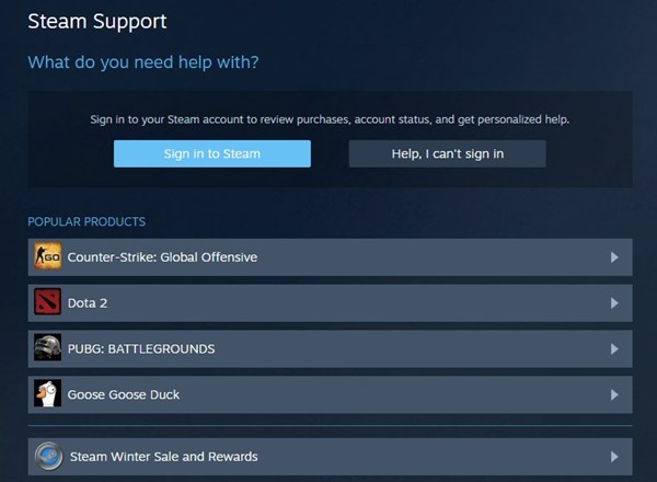 Use Steam Support