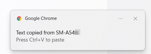 Notification for text copied from phone to PC