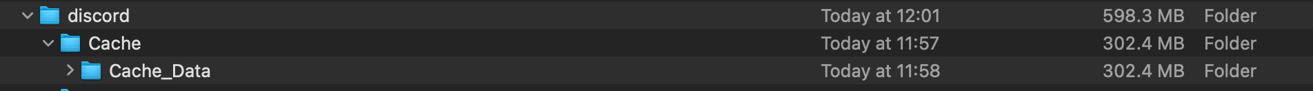 The Discord cache in the Library folder.