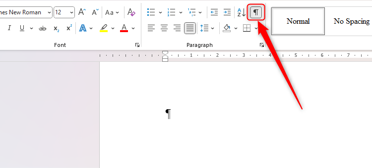 The non-printing character icon in Microsoft Word.