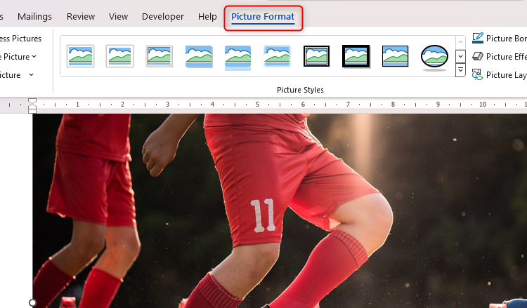 The Picture Format tab in Microsoft Word.